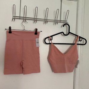 LOFT Daydream seamless v-neck bralette + high waist boyshorts set in pink